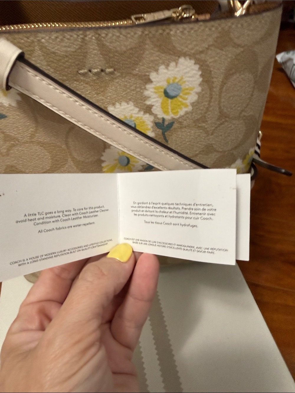 COACH Beige Signature Daisy Print Shoulder Bag with Yellow Accents - Picture 6 of 6